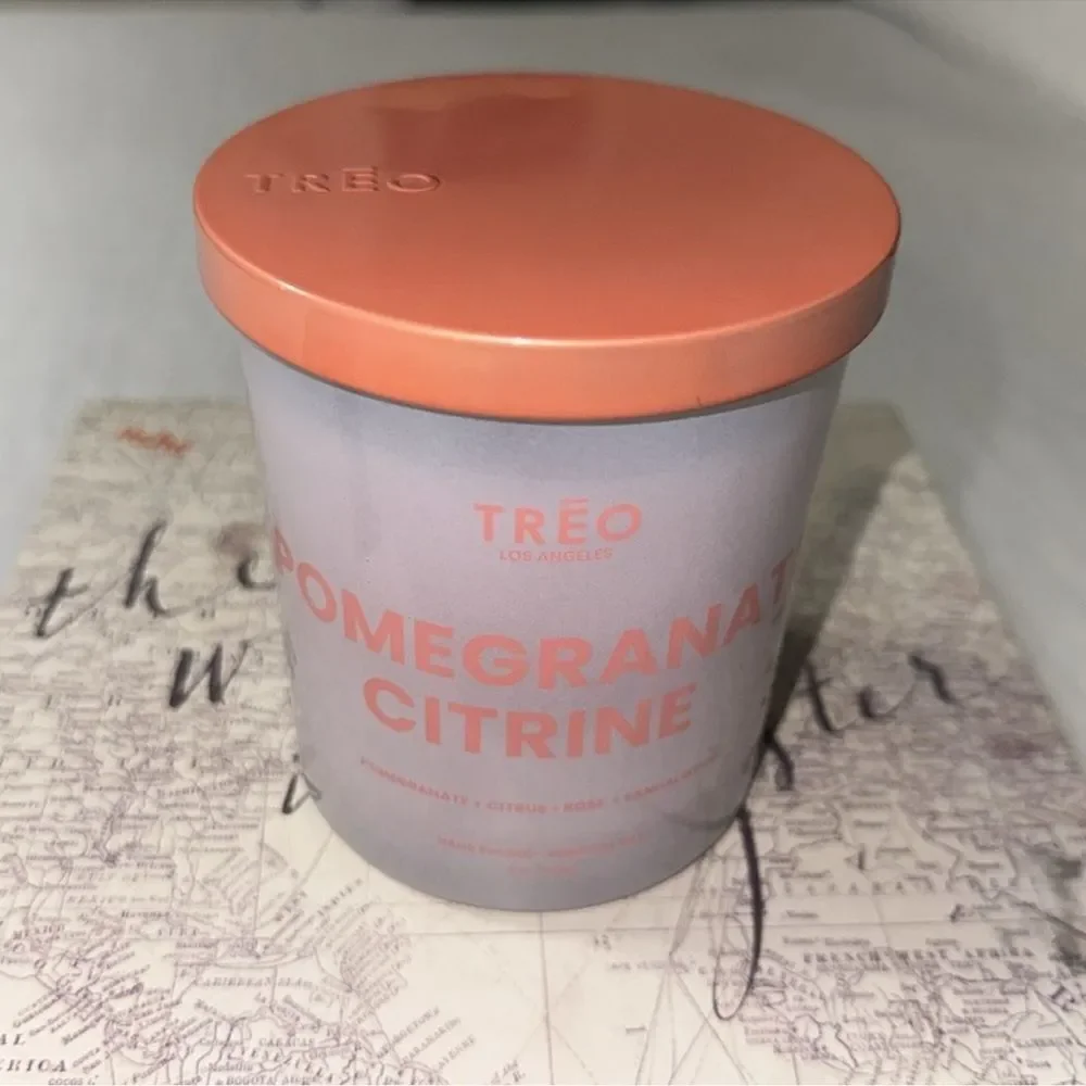 TREO POMEGRANATE CITRINE Rose Sandalwood Hand Poured Essential Oil Candle